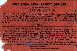 United States Parachute Association Area Safety Officer - South Vietnam